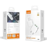 شارژر دیواری 12 وات الدینیو مدل A2201 با دو پورت USB و کابل لایتنینگ